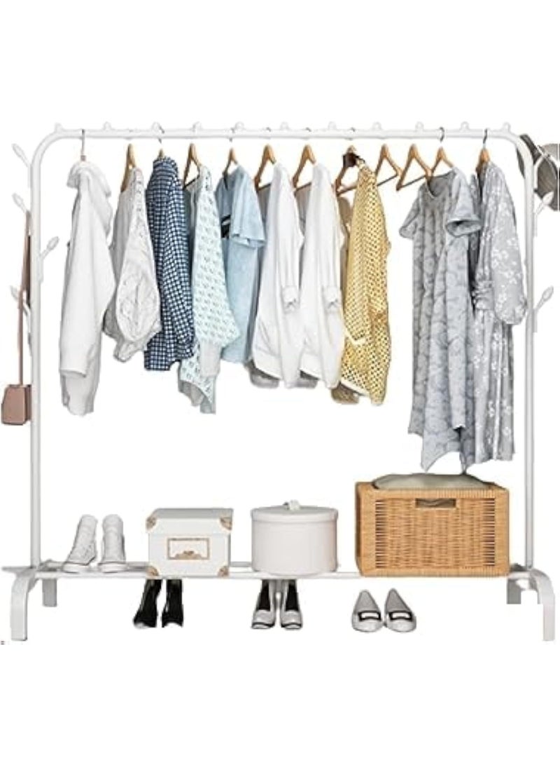 CAZADORA Premium Metal Clothes Rack with Storage Shelf for Bedroom, Living Room, Entryway and Laundry Area, Heavy Duty Clothes Hanging Stand for Coats, Dresses, Abayas, Jackets and Suits, White Freestanding Garment Organizer with Bottom Shelf for Shoes, Bags and Storage Boxes, Strong Metal Frame Clothing Rail, Easy Assembly Wardrobe Alternative, Space Saving Open Closet Organizer for Home Use - Image 1